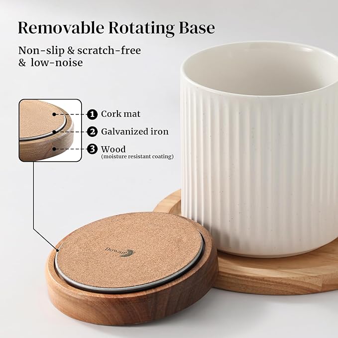 DOWAN 360° Rotating Extra Large Cooking Utensil Holder, 7.6" Kitchen Utensil Holder for Countertop, Utensil Crock for Farmhouse Kitchen Decor, Ceramic Stable Utensil Caddy, White Stripes - Image 6