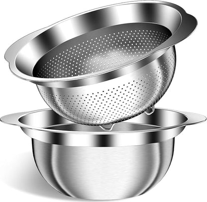Stainless Steel Strainer with Mixing Bowl, Rice Washer, Colander for Kitchen, Rice Strainer, Fruit and Vegetable Wash, Microporous Colander, Fruit Cleaner Bowl, Dishwasher Safe by STOCKPOT