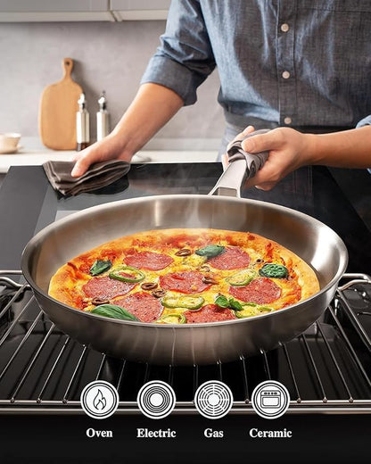 VocVoi Stainless Steel Pan, 12 Inch Frying Pan, PFOA & PTFE Free, Non Toxic Skillet, Dishwasher & Oven Safe, Induction Compatible, Ceramic & Gas Cooktops - Image 3
