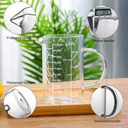 77L Glass Measuring Cup, [Insulated handle, V-Shaped Spout], High Borosilicate Glass Measuring Cup for Kitchen or Restaurant, Easy To Read, 500 ML (0.5 Liter, 2 Cup) - Image 7