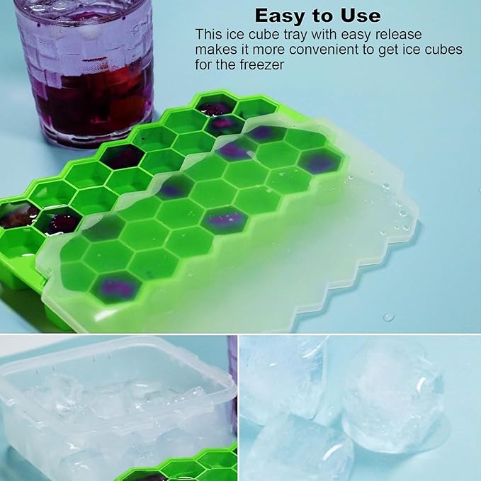 Ice Cube Trays for Freezer with Lid-Silicone Ice Cube Tray with Lid Ice Maker 3 Pack Multicolor, Easy-Release Reusable Ice Cube Coffee Scoop for Coffee Bar Accessories - Image 4