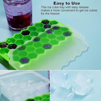 Ice Cube Trays for Freezer with Lid-Silicone Ice Cube Tray with Lid Ice Maker 2 Packs Green,Easy-Release Reusable Ice Cube in Organizer Bins or Ice Bucket for Cocktail bar or Iced Coffee Cup - Image 4