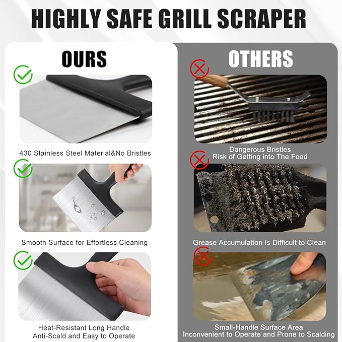 Grill Scraper, Griddle Scraper, Food Scraper with Handle for Blackstone Grill Accessories,Outdoor Barbecue Tools,Stainless Steel Scraper for Blackstone, Flat Top Grill Cleaning, Easy to Remove Stain - Image 4