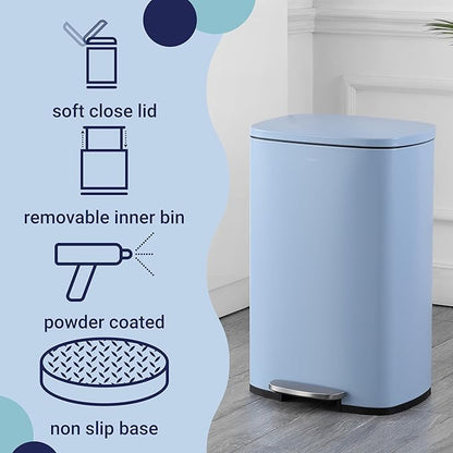 happimess HPM1006H Connor Rectangular 13-Gallon Trash Can with Soft-Close Lid and Free Mini Trash Can, Fingerprint Resistant, Modern, Minimalistic for Home, Kitchen, Office, Bathroom, Tide Pool Blue - Image 3