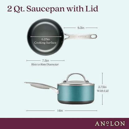Anolon Achieve Hard Anodized Nonstick Sauce Pan with Lid, 2 Quart, Teal