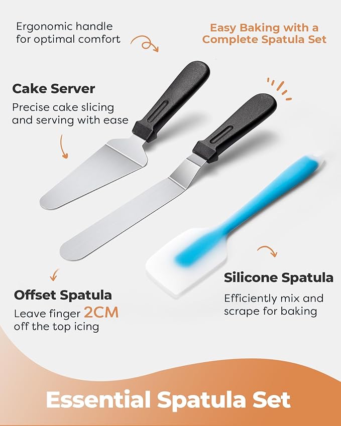 Kootek Aluminium Cake Turntable Set, Baking Tools with Revolving 12" Cake Stand for Decorating, 12.7" Offset Spatula, 3 Stainless Steel Frosting Icing Smoother, Cake Serve Cake Decorating Kit Supplies - Image 5