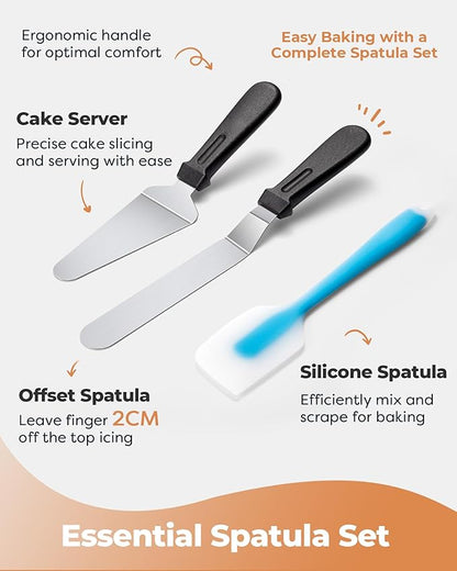 Kootek Aluminium Cake Turntable Set, Baking Tools with Revolving 12" Cake Stand for Decorating, 12.7" Offset Spatula, 3 Stainless Steel Frosting Icing Smoother, Cake Serve Cake Decorating Kit Supplies - Image 5