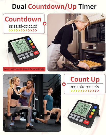 Digital Kitchen Timer for Cooking - 4 Channel Count Up Countdown Timer with Loud Alarm and Silent Mode, Large Display, Magnetic Back, Auto Memory for Classroom Study Gym, Battery Included (Black) - Image 6