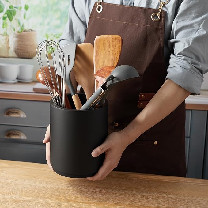 Bivvclaz Wooden Utensil Holder, 360°Rotating 7.2" Utensil Holder for Kitchen Counter, Large Kitchen Utensil Holder, Cooking Utensil Crock for Countertop, Black Kitchen Decor and Accessories - Image 7