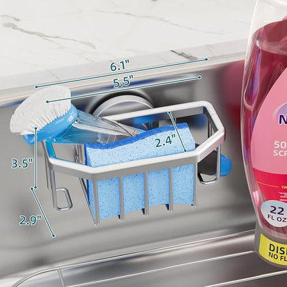 TAILI Sink Caddy with Strong Suction Cup, Sponge Holder for Kitchen Sink Organizer, Removable Sponge Caddy Inside Sink, Rustproof Aluminum Holder for Sponges, Brushes - Silver - Image 3