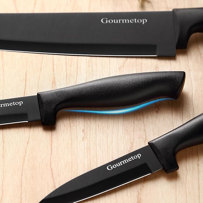 Gourmetop Kitchen Knife Set with No Drilling Magnetic Strip for Kitchen Black Titanium Small Cooking Knives, Sharp Stainless Steel Chef Knife Set for Cutting Meat & Vegetable - Image 6