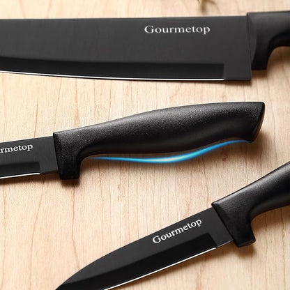Gourmetop Kitchen Knife Set with No Drilling Magnetic Strip for Kitchen Black Titanium Small Cooking Knives, Sharp Stainless Steel Chef Knife Set for Cutting Meat & Vegetable - Image 6