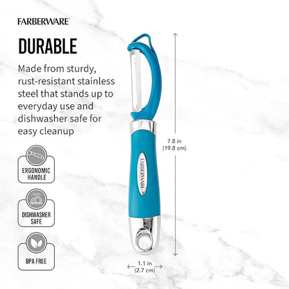Farberware Euro Peeler, a Kitchen Essential for Quick and Easy Peeling of Produce, Chocolate, Cheeses and More, Features Hang-Hole for Easy Storage, Dishwasher Safe, Dark Teal - Image 2