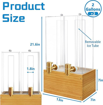2 Pack 2 Gallon Large Drink Dispenser, Drink Dispenser with Stand, Beverage Dispenser with Ice Core and Airtight Valve, Drink Dispensers for Parties