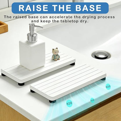 2PCS Stone Drying Tray, Water Absorbing Stone Tray for Sinks, Neat Diatomite Sink Trays, Fast Drying Kitchen Sponge Hand Soap Holder, Instant Dry Sink Coasters Used for Bathroom Counter -White