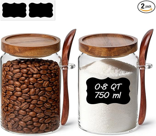 ComSaf of 2(0.8Qt) Glass Coffee Canister, Airtight Coffee Container with Spoon for Coffee Lovers to Store Whole Beans or Grounds, Coffee Jar Organize Coffee Bar & Office Tabletop by ComSaf