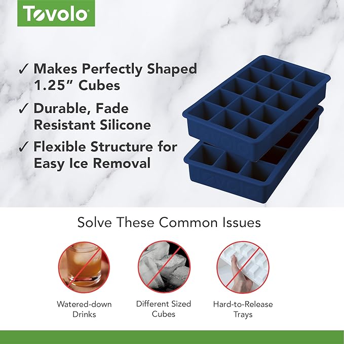 Tovolo Silicone Ice Cube Tray Deep Indigo Pack of 2 BPA Free Ice Tray Mold for Coffee Drinks Cocktails, Dishwasher Safe Easy Release Perfect 1 Inch Cube Ice Tray for Whiskey Bourbon Spirits - Image 3
