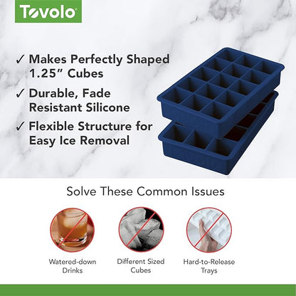 Tovolo Silicone Ice Cube Tray Deep Indigo Pack of 2 BPA Free Ice Tray Mold for Coffee Drinks Cocktails, Dishwasher Safe Easy Release Perfect 1 Inch Cube Ice Tray for Whiskey Bourbon Spirits - Image 3