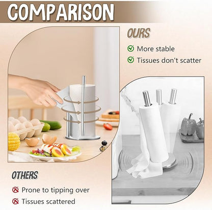 Paper Towel Holder Countertop, Premium Stainless Steel Silver Paper Towel Holder with Anti Slip & Waterproof, Freestanding Countertop Paper Towels Holder for Kitchen, Tabletop, Bathroom - Image 6
