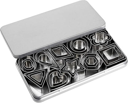 Mini Cookie Cutter Set, 30 Tiny Stainless Steel Cookie Stamps of Rectangle Square Heart Star Triangle Round Tiny Circle for Out Pastry Dough, Pie Crust & Fruit, Fondant