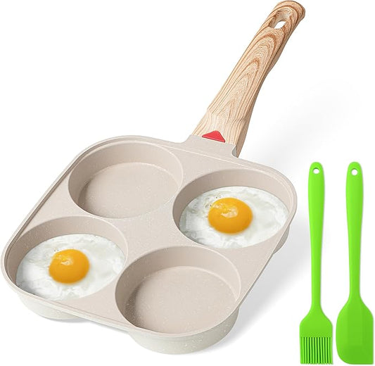 MyLifeUNIT Egg Frying Pan, 4-Cup Egg Pan Nonstick, Fried Egg Pan Skillet for Breakfast, Pancake, Hamburger, Sandwiches, Suitable for Gas Stove & Induction Cookware(White)
