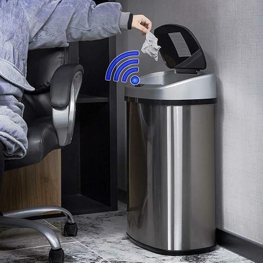 Dkeli 13 Gallon Automatic Motion Sensor Trash Can, Stainless Steel Touchless Kitchen Trash Can with Lid, 50L High-Capacity Office Bathroom Bedroom Garbage Bin