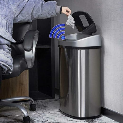 Dkeli 13 Gallon Automatic Motion Sensor Trash Can, Stainless Steel Touchless Kitchen Trash Can with Lid, 50L High-Capacity Office Bathroom Bedroom Garbage Bin
