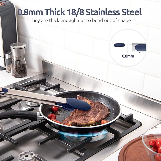 600ºF Heat Resistant Kitchen Tongs: U-Taste 16 in Extra Long Large Silicone Cooking Tong with Non Stick Rubber Tips & Non Slip Silicon Coated 18/8 Stainless Steel Handle for Grill BBQ (Midnight Blue) - Image 5