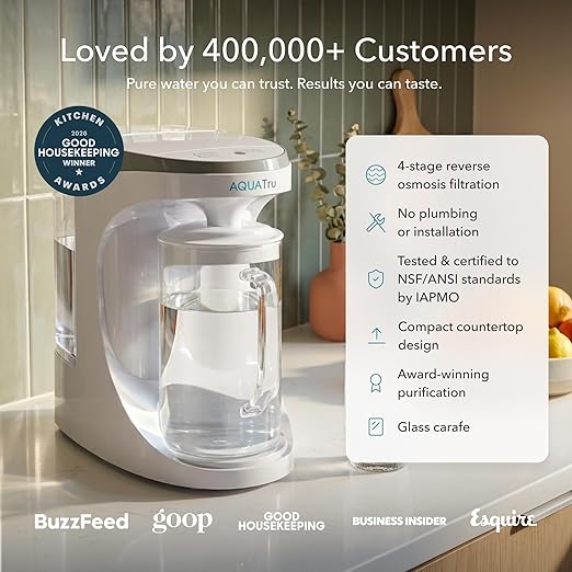 AquaTru Carafe Countertop Water Purifier | Compact 4-Stage Reverse Osmosis System with Glass Carafe Removes 84 Contaminants Including Forever Chemicals, Lead & Fluoride | No Plumbing - Image 2