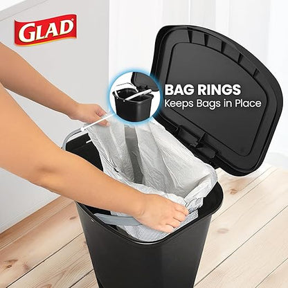 Glad 13 Gallon Trash Can, 2 Pack | Plastic Kitchen Waste Bin with Odor Protection of Lid | Hands Free with Step On Foot Pedal and Garbage Bag Rings, Black, 2 Count