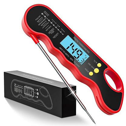 TRAUSI Instant Read Meat Thermometer, Fast & Accurate Digital Food Thermometer with Backlight, Waterproof & Magnet for Grilling, Cooking, BBQ, Smoker, Baking, and Candy Making Red by TRAUSI