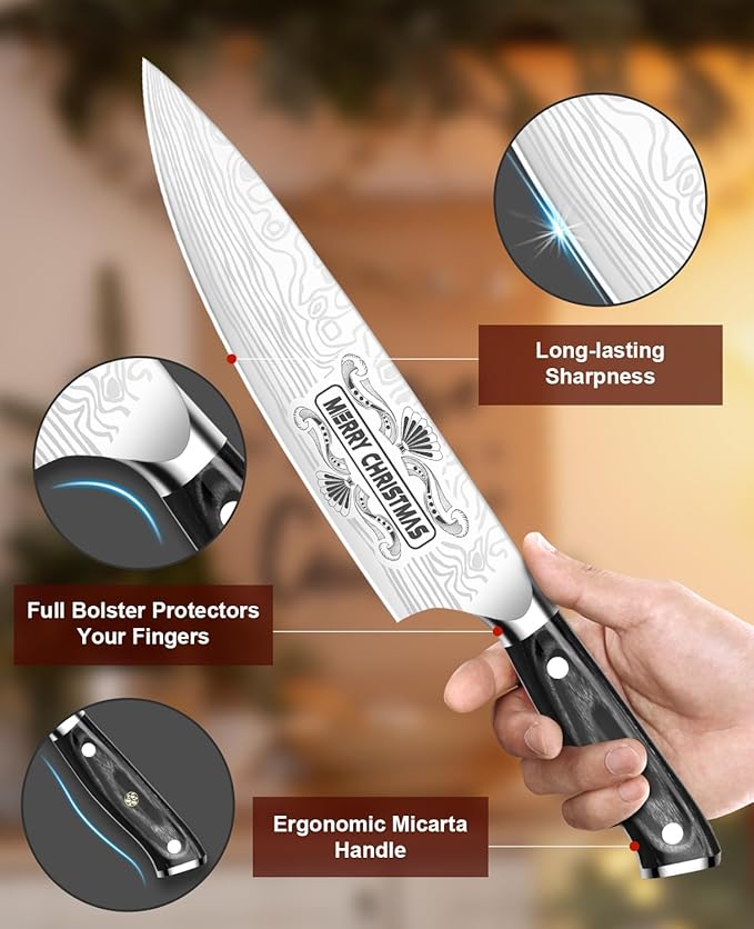 MOSFiATA Gifts for Him Her Men Women Husband, Christmas Xmas Stocking Stuffers, Birthday Gifts ideas for Him Her, 8 inch Pro German Chef Knife, Kitchen Knife Gift Set - Image 5
