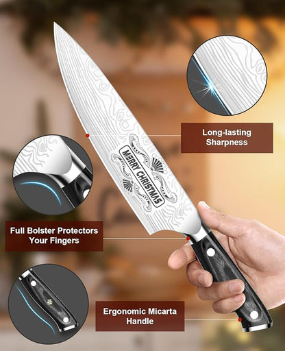 MOSFiATA Gifts for Him Her Men Women Husband, Christmas Xmas Stocking Stuffers, Birthday Gifts ideas for Him Her, 8 inch Pro German Chef Knife, Kitchen Knife Gift Set - Image 5