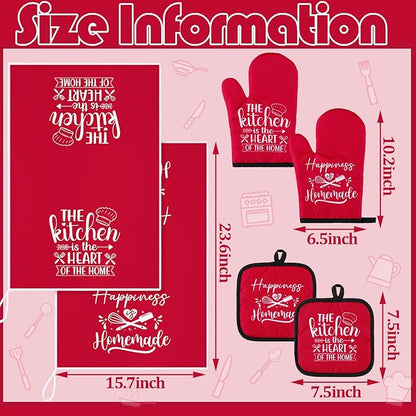 Sratte 6 Pcs Kitchen Decor Accessories Set Farmhouse Towels Pot Holders Oven Mitts Set 2 Dish Towels 2 Potholders 2 Cooking Mittens Oven Glove for Christmas Baking Cooking Supply(Red,Kitchen) - Image 4