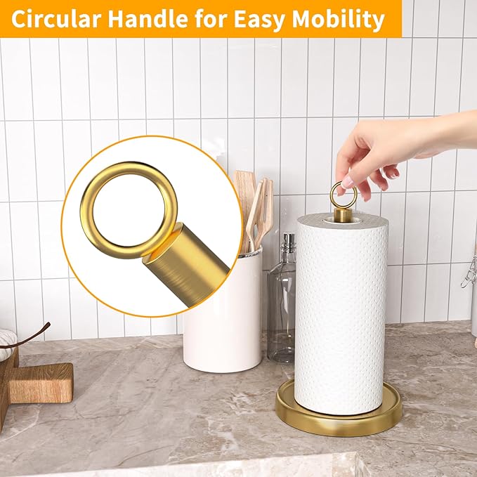 Gold Paper Towel Holder Countertop, Gold Kitchen Accessories Decor, Stainless Steel, Weighted Base, Paper Towel Stand for Bathroom Farmhouse Essentials - Image 2