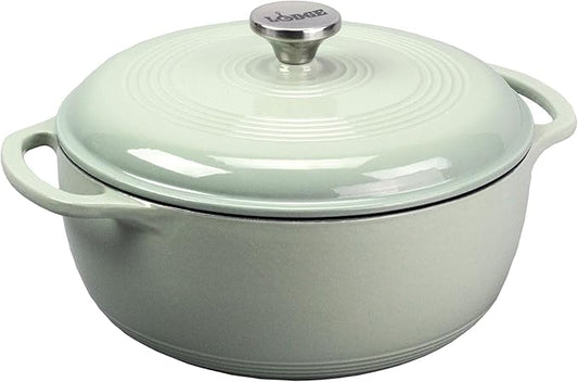 Lodge Essential Enamel Cast Iron Dutch Oven - Perfect for Bread Baking, Braising, Marinating & Slow Cooking - Features Moisture-Sealing Lid & Dual Handles - Kitchen Essentials - 6 Quarts - Desert Sage by Lodge
