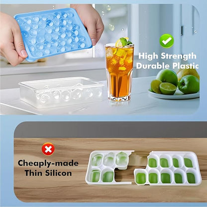 2 Pack Ice Cube Tray with Lid and Bin,Round Ice Cube Trays for Freezer, BPA-Free Circle Mini Ice Maker for Whiskey Cocktail Soda,Home & Bar Use