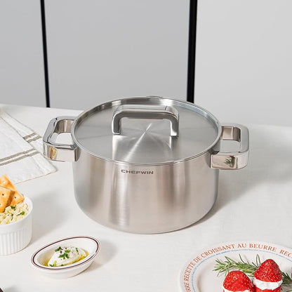 316 Stainless Steel 3.6 Quart Heavy Duty Soup Pot with Lid Cooking Pot, 5Ply,Induction Compatible, Dishwasher Safe, Heat-Resistant Silicone Handle