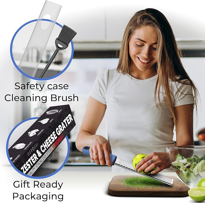 Stainless Steel Cheese Grater & Lemon Zester w/Extra Sharp Blade - Perfect for Lemon, Parmesan, Garlic, Chocolate - Spice Up any Dish in Seconds w/Your Premium Citrus Hand Grater with Handle - Blue - Image 2