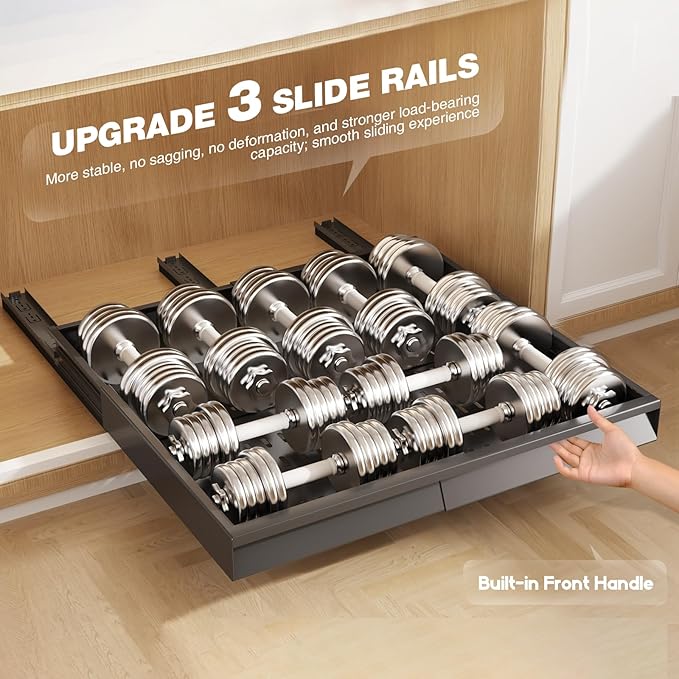 Seinloes 2 Pack Pull Out Cabinet Organizer With Raising Pad for Framed Cabinets,Expandable Width (15"-25") and Depth (17"-24"),3 Slide Rails Slide Out Drawers with Handle,No-Drill Roll Out Shelf,Black - Image 7
