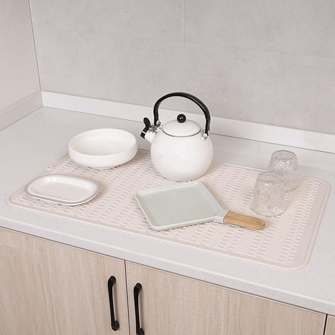 MicoYang Silicone Dish Drying Mat for Multiple Usage,Easy clean,Eco-friendly,Heat-resistant Silicone Mat for Kitchen Counter or Sink,Refrigerator or Drawer Liner Tapioca 4XL 32 inches x 18 inches - Image 6