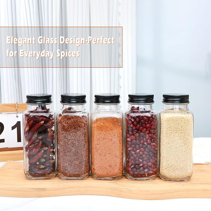 15 Pack 8oz Glass Spice Jars with Grinders, Square Spice Bottles with Deeper Shaker Lids & Airtight Metal Caps, Seasoning Containers with Labels for Spice Organization, Fits Cabinet, Spice Rack - Image 4
