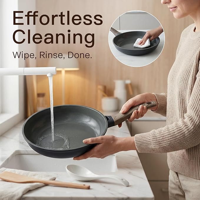 Pots and Pans Set Nonstick 22 Pcs, Ceramic cookware set Non-Toxic CoatingGray Granite Kitchen Cookware Set, Induction Kitchen Cooking Set w/Frying Pans, Saucepans & Glass Lids, PFOS & PFOA Free - Image 5