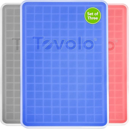 Tovolo Mini Ice Cube Tray with Lid Set of 3 Assorted Colors Small Ice Maker for Freezer, Silicone Mini Ice Cube Trays Square Nugget Ice Makes Tiny Cubes BPA Free Stackable Dishwasher Safe, Assorted