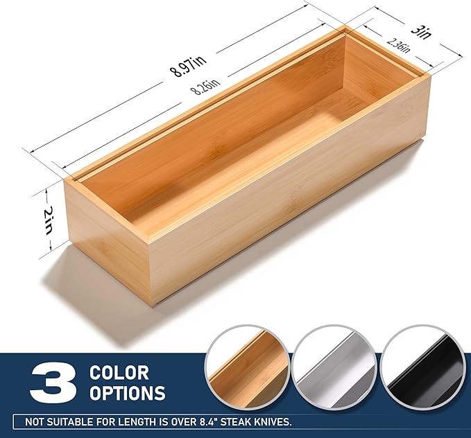 VeyFey Silverware Tray for Drawer, Stackable Kitchen Bamboo Drawer Organizer 9" x 3" x 2" Set of 2 - Image 4