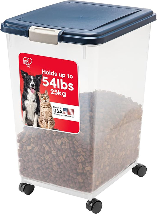 IRIS USA Dog Food Storage Container, Up to 54 Pounds, Attachable Wheels, For Dog Cat Bird and Other Pet Food Storage Bin, Keep Fresh, Easy Mobility - Made in USA, Navy by IRISUSA