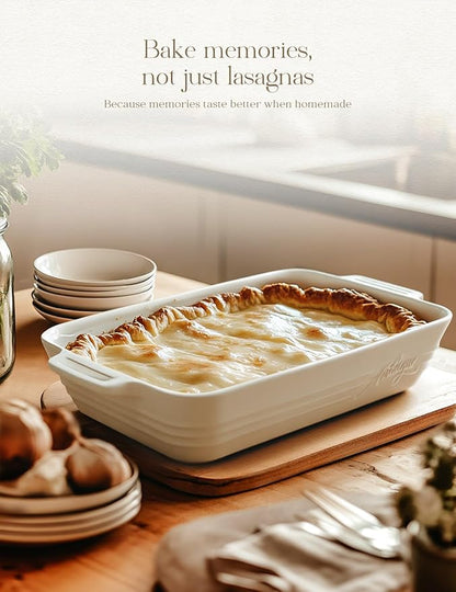 Casserole Dishes for Oven,9x13 Ceramic Baking Dish,4.2 Quarts Large Lasagna Pan with Handles Deep and Large Capacity,Durable Bakeware for Lasagna, Home Decor, Wedding Gift, White - Image 4