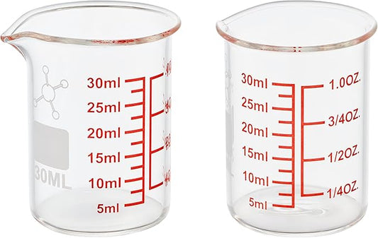 High Borosilicate Glass Measuring Cup-V-Shaped Spout，Glass Measuring Beaker for Kitchen or Restaurant, Easy to Read, 30 ML (1 Oz)-Pack of 2 by AckersBORO33