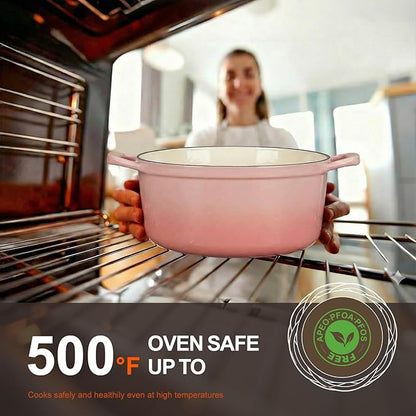 Overmont Enameled Cast Iron Dutch Oven - 5.5QT Pot with Wide Handles Lid Cookbook & Cotton Potholders - Heavy-Duty Pre-Seasoned Cookware Oven Safe to 500°F for Braising, Stews, Roasting, Sourdough Baking - Image 4