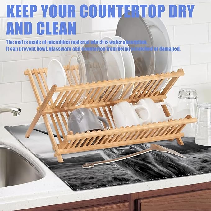 Highland Cow Dish Drying Mat for Kitchen Counter Drying Pad Absorbent Reversible Dish Drainer Rack Mats Draining Pad 18"x24"Inch - Image 5